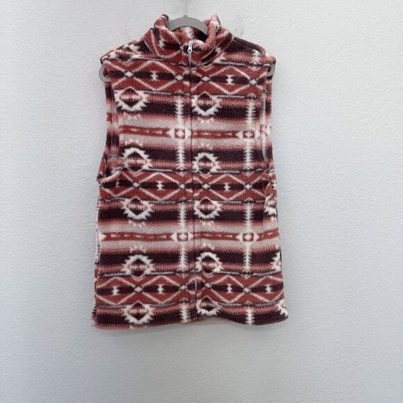 Aztec Southwestern Fleece Sherpa Full Zip Vest w Pockets Womens SEE MEASUREMENT - Picture 1 of 6